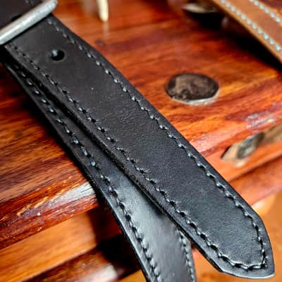Hand Made, Hand Stitched Guitar strap "Rockatansky" in Black & Black - Vegetable Tanned Leather image 20