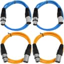 4 Pack of XLR Patch Cables 2 Foot Extension Cords Jumper - Blue and Orange