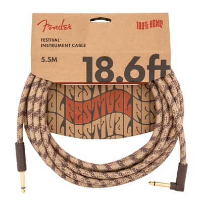 Genuine Fender Festival Instrument Cable 18.6ft Angle/Straight Hemp Brown Stripe
