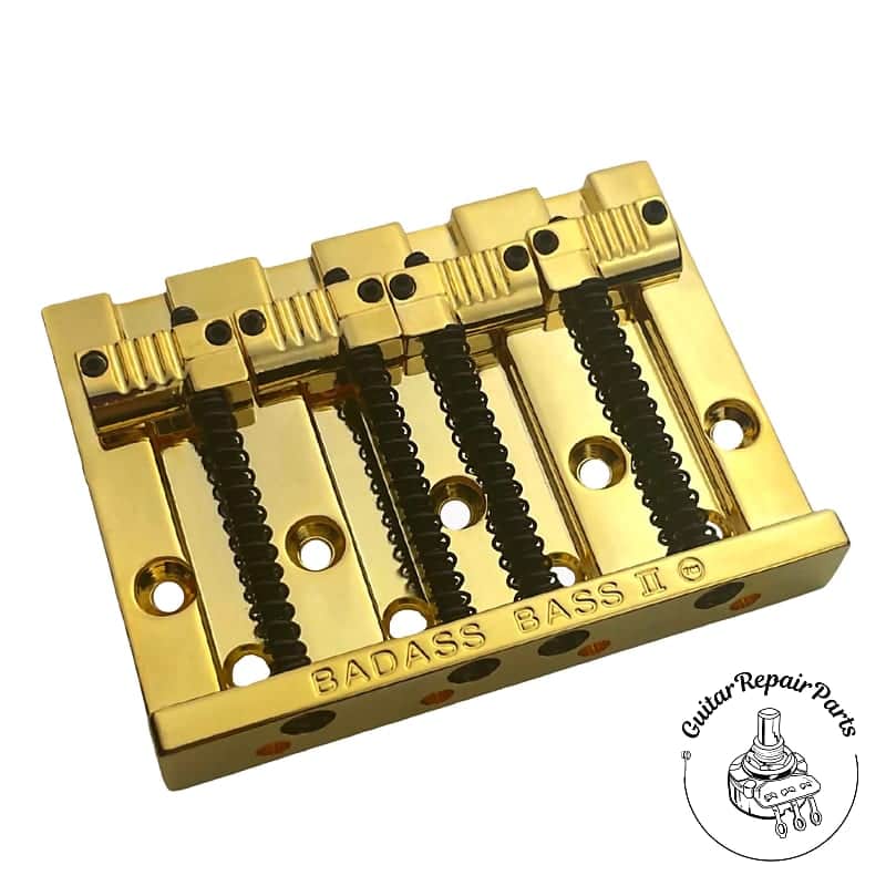 Leo Quan Badass II Hi-Mass 4 String Bass Bridge, 5-Screw Mount - Gold image 1