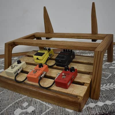Lakefront Hexagon pattern  oak & plywood pedalboard and Amp Stand set, custom made solid wood guitar amplifier stand, mid century modern speaker stand 2024 - walnut image 2
