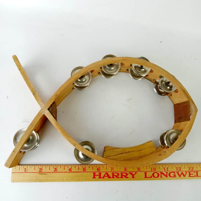 Fish Tambourine Christian Praise Band Instrument Percussion Hand Shaker Wood image 1