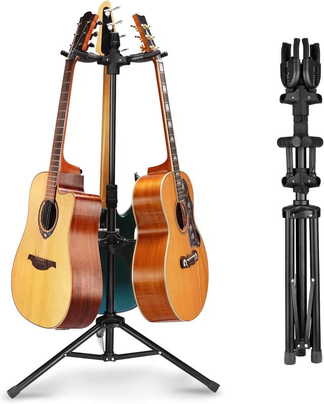 Triple Guitar Stand - Heavy Duty 3 Guitar Stand for Acoustic/Electric/Bass/Banjos, Auto-Lock Folding Design, 360° Non-Slip Base & Anti-Rust - Portable for Stage/Travel/Studio image 1