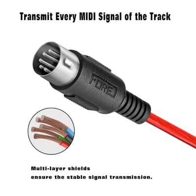 3.3 Feet 2-Pack MIDI Cable Male to Male 5-Pin DIN Compatible with MIDI Keyboard/Synthesizer/Guitar Multi Effects/Audio Interface/Audio Mixer/Audio Amplifier/External Sound Card/Red image 3