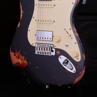 Dhatarattha HSS Strat-Style – Black Over Sunburst Nitro Relic image 4