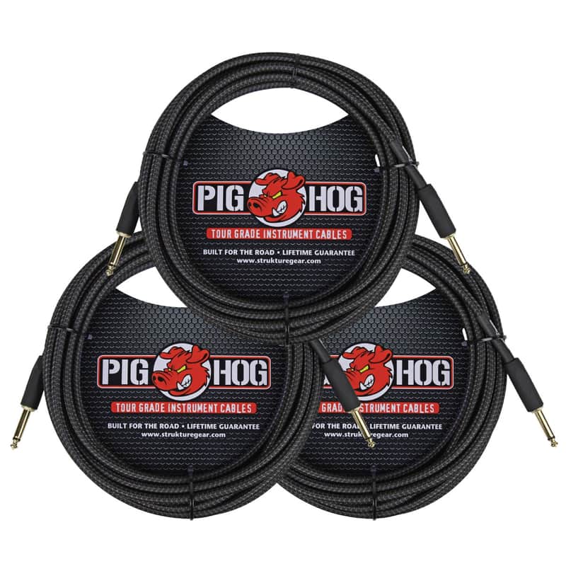 3 Pack Pig Hog PCH20BK Woven Black Vintage Series Instrument Cable, 20 Ft - New image 1