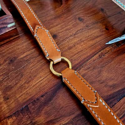 "Frodo" - Elegant hand stitched leather guitar strap with decorative ring image 20
