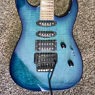 Jackson Dkm blue flame top dinky made in Japan electric guitar Floyd rose Seymour Duncan pickups image 2