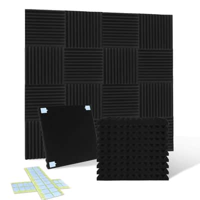 54 Pack Acoustic Foam Panels1 X 12 X 12Inchesï¼Œnoise Absorption And Reduction Fireproof Foam Suitable For Studios, Homes, Recording Studiosï¼Œwith 270Pcs Double-Side Adhesive(Black) image 1