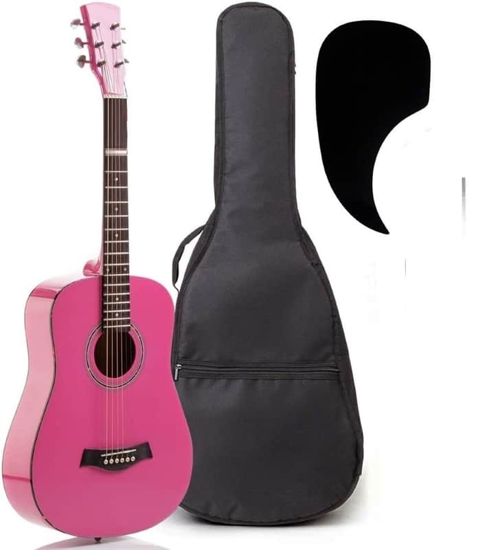 3/4 Size Acoustic Guitar Bundle for Beginners, 6 String Beginner Solid Spruce Top Acoustic Guitar With Rosewood FIngerboard, 36 inch, Pink image 1
