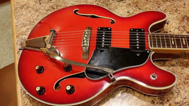 Aria ES 335 Copy 1970s Trans Red lawsuit Matsumoku Japan P-90s