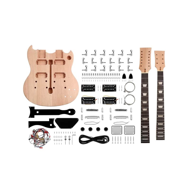 Diy Electric Guitar Kit Double Neck Guitar Kits Beginner Kits 12 String Right Handed With Mahogany Body Mahogany Neck Rosewood Fingerboard Chrome Hardware Build Your Own Guitar. image 1