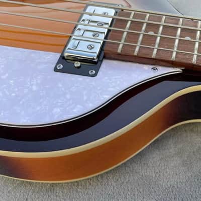 30" Short Scale Electric Violin Bass – Semi-Hollowbody, Flame Maple Back, Sunburst Finish image 7
