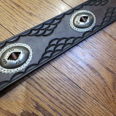 Handmade High Quality Leather and Genuine Silver Guitar Strap New - Brown image 2