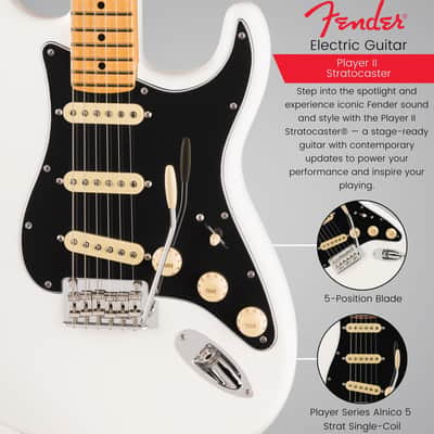 Fender Player II Stratocaster 6-String Right-Handed Electric Guitar with Alder Body and Maple Fingerboard (Polar White) image 3