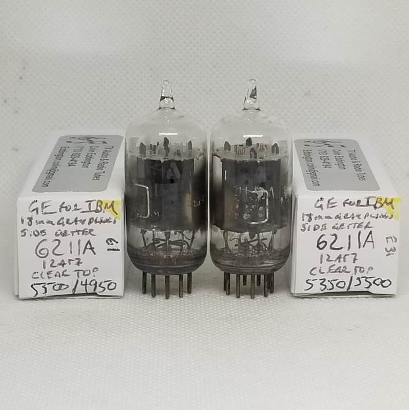 GE 6211A Made For IBM Clear Top Gray Plate Well Matched (10.0%) Pair NOS 6211 12AT7 ECC81 image 1
