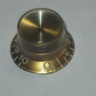ONE very lite use genuine Gibson TONE (small print) knob from PRMK-030 set (only ONE TONE knob for sale / the other three knobs NOT included)  late 2000s or early 2010s - Knob is Gold with White Numbers & White Dashes (Gold Reflector w/ Small Black Print) image 17