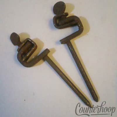 *Ludwig Bass Drum Clamp-On Spurs Mounts Fixed Spikes/Legs Nickel Vintage 20s USA image 2
