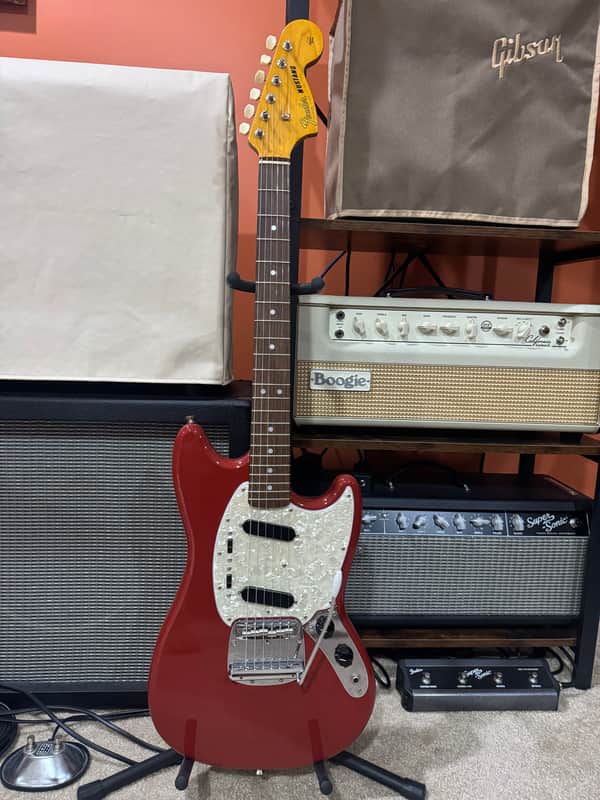 1995 Fender MG-69 Mustang Reissue - Fiesta Red - Made in Japan (MIJ) - Includes Hardshell Case