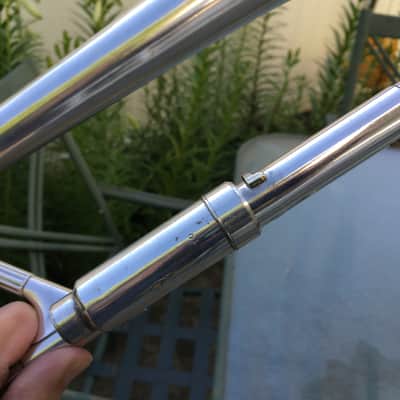 " DAPPER PAN " SUMMER DEAL CONN 44H TROMBONE 1936 SERVICED GIG READY ORG SILVER PAN VOCABELL CONNQUEROR HAND POLISH SILVER 98% HAND ENGRAVED UNIQUE PAN MUSTACHE FACE image 22