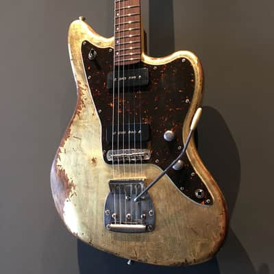 Made to Order - FRANCHIN Neptune guitar Relic Aged METALLIC LEAF (Gold/Silver/Copper) Offset Jazzmaster Style Made in Italy image 6