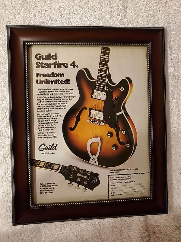 1979 Guild Guitars Color Promotional Ad Framed Guils Starfire 4 Original image 1