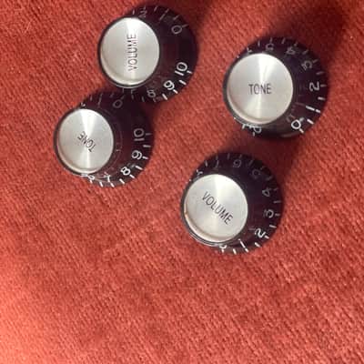 Allparts PK-0184-023 Reflector Cap Knobs (2) 2010s - Black/Silver image 1