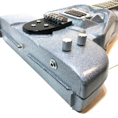 Electric guitar made out of a vintage Darth Vader action figure case Star Wars heavy metal guitar The Sith Sparklecaster 2022 Silver sparkle image 3