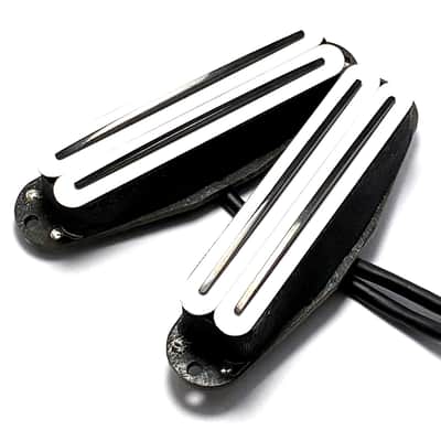 Dragonfire Duo Rail Set of 2 Strat Sized Humbucker Pickups, Position Interchangeable, White w/ Black image 3