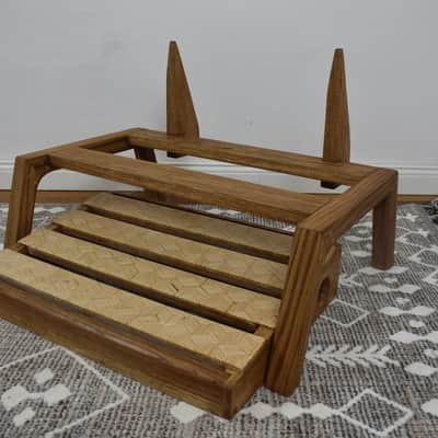 Lakefront Hexagon pattern  oak & plywood pedalboard and Amp Stand set, custom made solid wood guitar amplifier stand, mid century modern speaker stand 2024 - walnut image 5