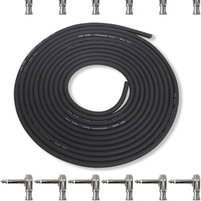 Pedal Board Kit DIY Patch Cables Cords - 15ft Cable with 12 Right Angled 1/4" TS Plugs - 15 Feet Wire with Low Profile Pancake Style Plug - 15' Pedalboard Cord image 1