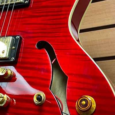 Epiphone Dot Deluxe Flame Top in Transparent Red 2003 w/OHSC image 6