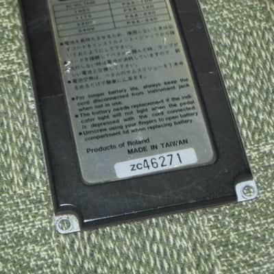 used medium relic'd genuine Boss Bottom Plate (Silver Label Taiwan) for compact (regular) size pedal, from March 1991 - PLATE PART: Metal w/ Silver Finish / BOTTOM LABEL: SLT / EXTERIOR PADDING: Black stiff hardened rubber - NO: pedal/screws/other items image 11
