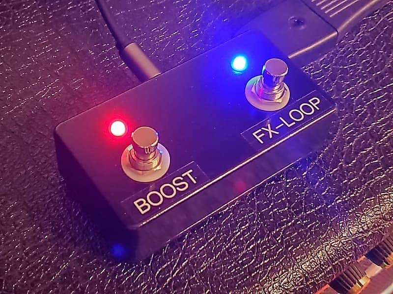 Custom 2-Button Red/Blue Footswitch (with 10-Ft TRS Cable) - BOOST - FX-LOOP w/ LEDs for Marshall Origin PEDL-90016 image 1