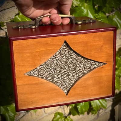 Rotary Connection Mini 1x5” guitar speaker cabinet. TINY! Jensen 5/30 30 watt brand new speaker inside. Handmade. Portable travel cab. 2026 - Maroon image 2