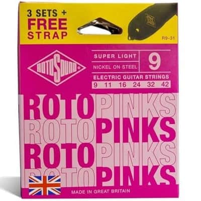 Rotosound Electric Guitar String 9-42 Pinks 3 Set Pack + FREE STRAP. image 2