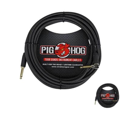 Pig Hog PCH20BKR Black Woven ¼” TO ¼” Right Angle Instrument Cable, 20ft image 1