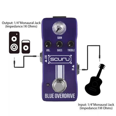 SCURU Blue Overdrive Guitar/Bass Effect Pedal GAIN/VOL/BASS/TREBLE Powerful EQ Made By Caline image 6