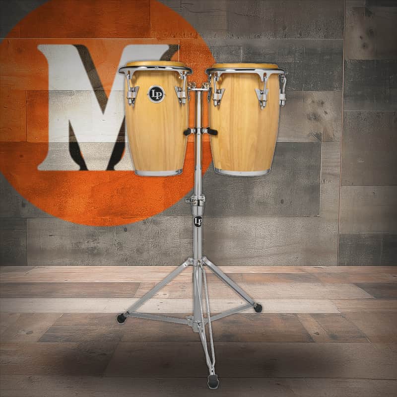 Latin Percussion Junior Conga CCII 8" and 9" Set - Natural Chrome with Double Stand (LP-JRX-AW) image 1