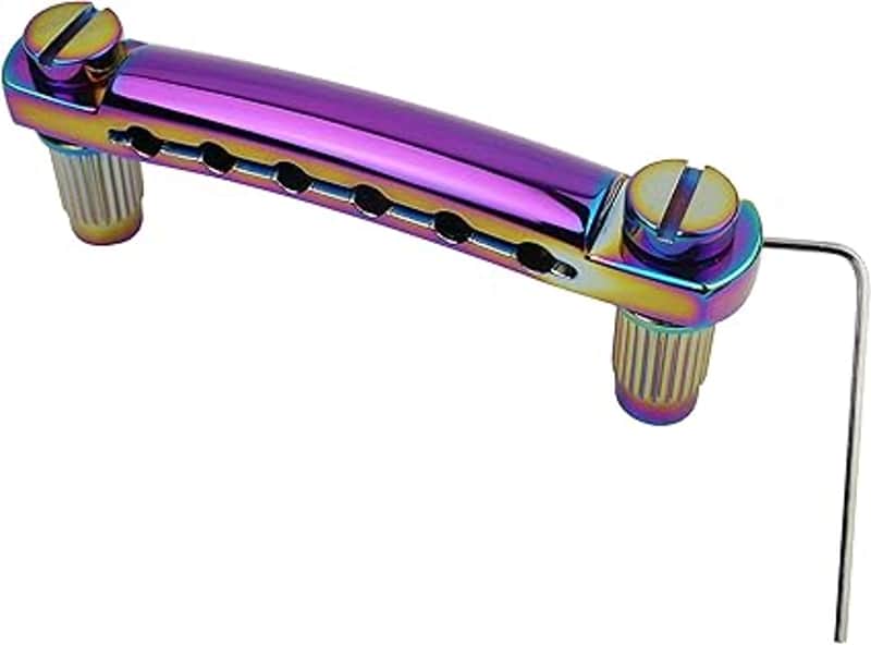 Guitar Tune-O-Matic Tailpiece Stop Bar with Studs - Bridges Parts Replacement for LP SG Style 6 String Electric Guitar (GS001, Rainbow Chameleon) image 1
