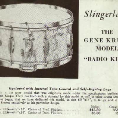 Slingerland - 1930s, 6.5x14" Gene Krupa No. 111, Radio King Snare Drum. White Marine Pearl image 3