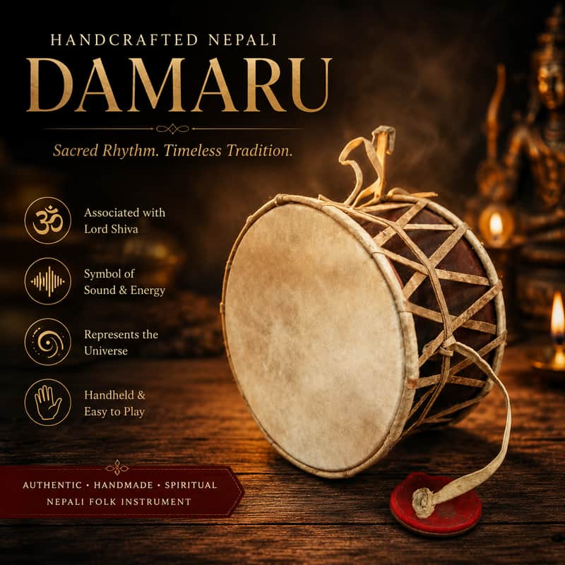 Handcrafted Nepali Damaru Drum Sacred Shiva Hand Drum Folk Percussion Instrument image 1
