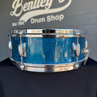 Vintage 60's Rogers Cleveland Spotlight 5x14" Snare Drum in Blue Sparkle with S-Hoop Batter (Rm4) image 4