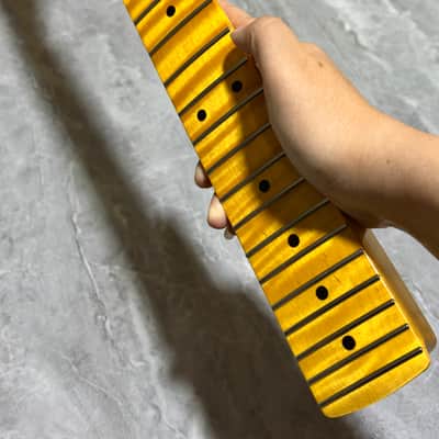 Big head 22Frets yellow Flame Maple Electric guitar Neck gloss DIY part image 1