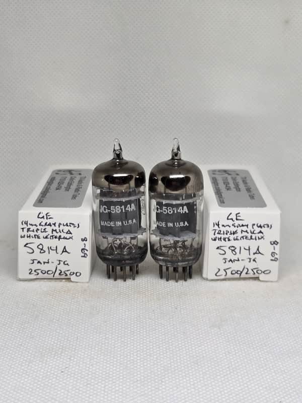 ***RARE*** GE JAN 5814A Triple Mica Gray Plate Perfectly Matched Pair NOS 12AU7 12AU7A 5814 image 1
