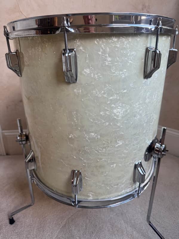 Rogers Vintage Swivo era Dayton Holiday Floor Tom Drum 16” x 16” WMP 60s - White Marine Pearl image 1