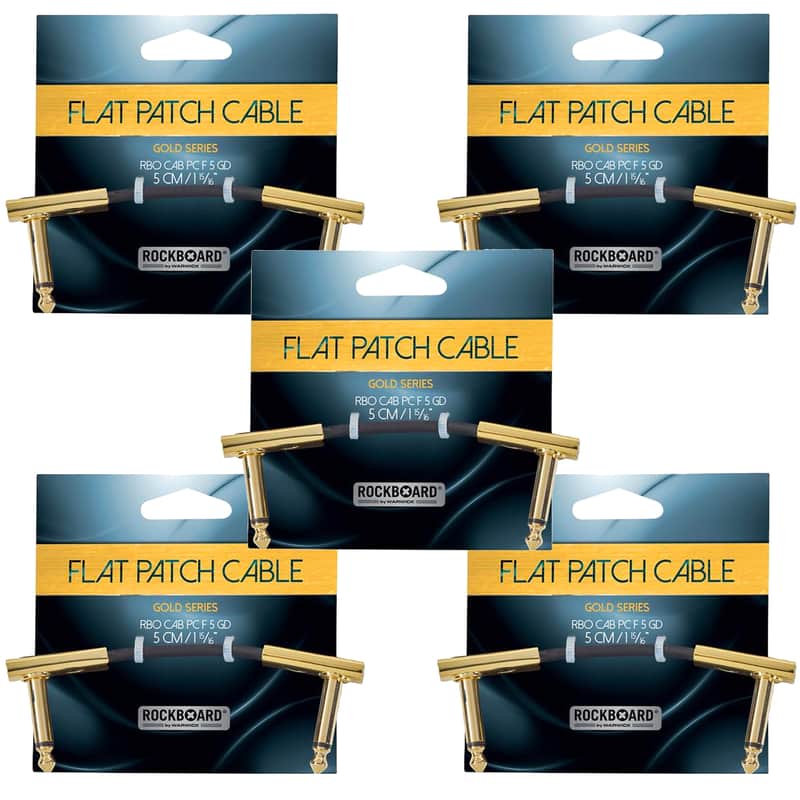 RockGear RockBoard Flat Patch Cable Gold 5cm (1.97") 5 Pack Bundle image 1