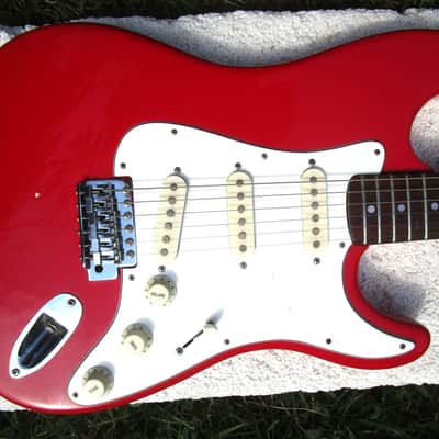 Hondo H76 Stratocaster Guitar, 1980's, Korea, Red, Fresh Setup image 4