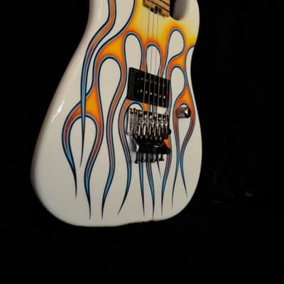 Wayne  Rock Legend 2017 White Custom Flame Graphics, w/Wayne Charvel Custom shop book. Video Demo image 3
