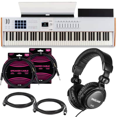 Arturia KeyLab 88 MK3 Keyboard Controller (White) - (2) ErnieBall 1/4 Cables - (2) Midi Cables - Tascam TH02 Bundle